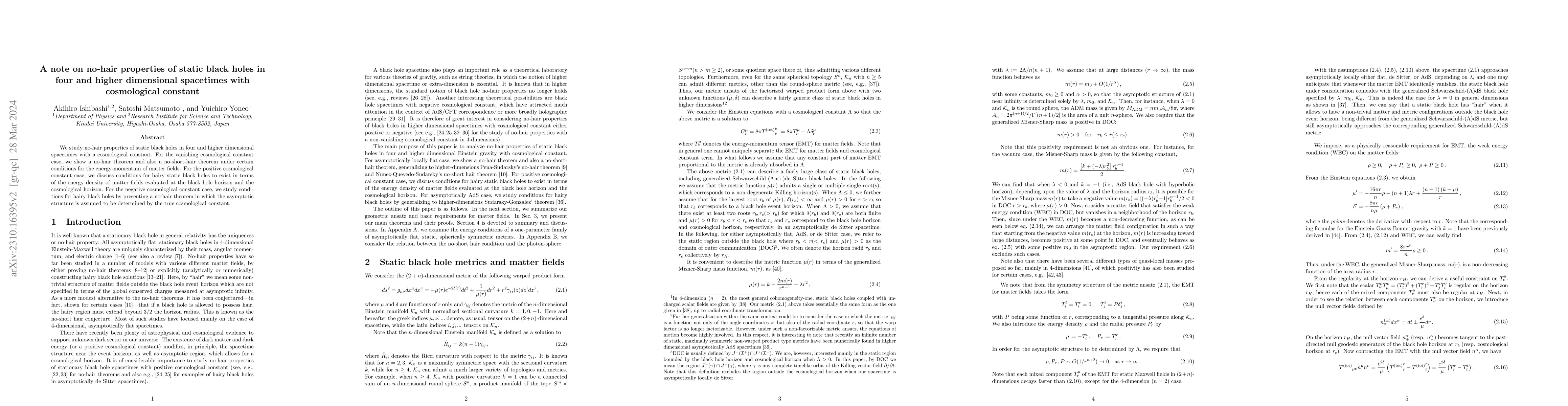 Thumbnail for A note on no-hair properties of static black holes in four and higher
  dimensional spacetimes with cosmological constant