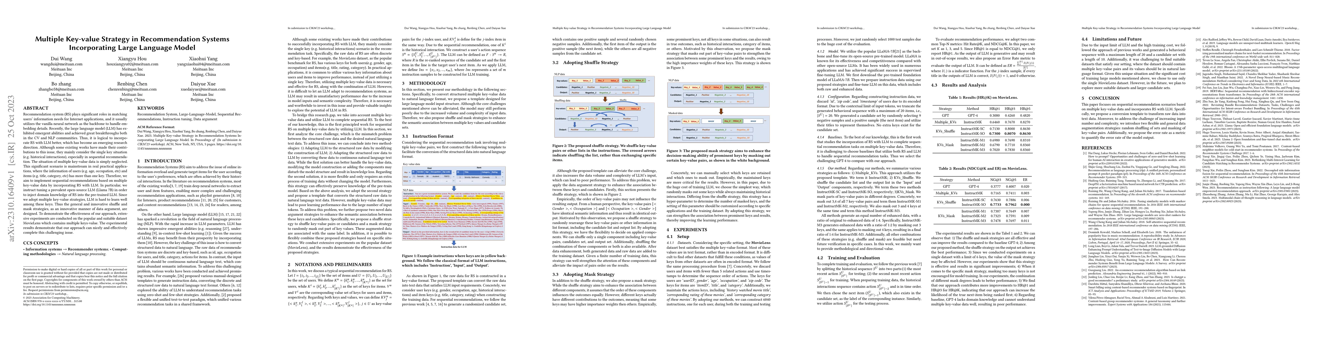 Thumbnail for Multiple Key-value Strategy in Recommendation Systems Incorporating
  Large Language Model
