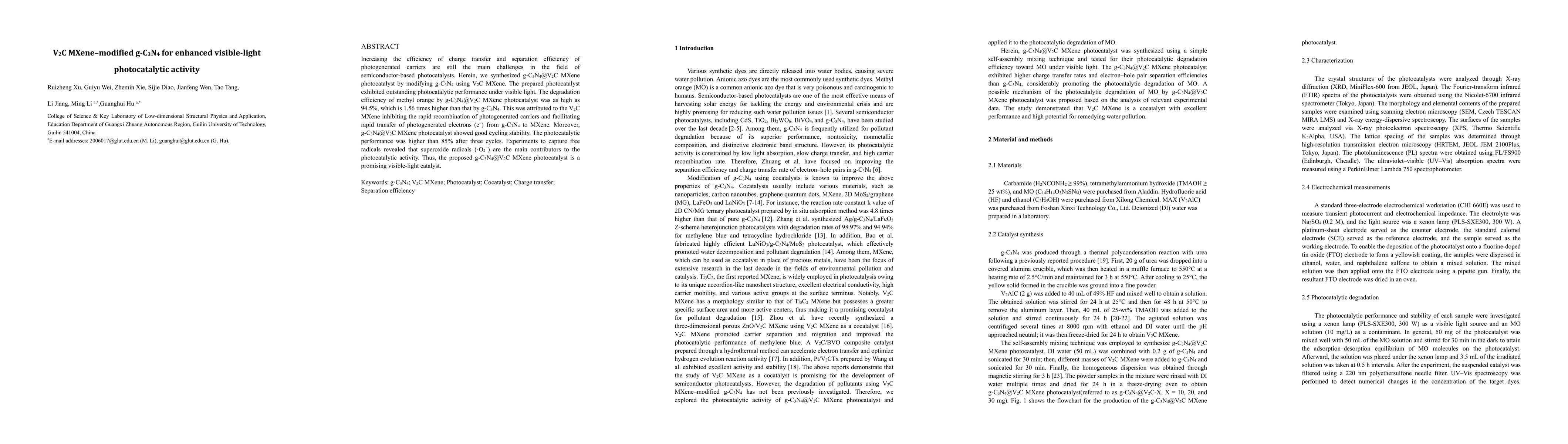 Thumbnail for V2C MXene-modified g-C3N4 for enhanced visible-light photocatalytic
  activity