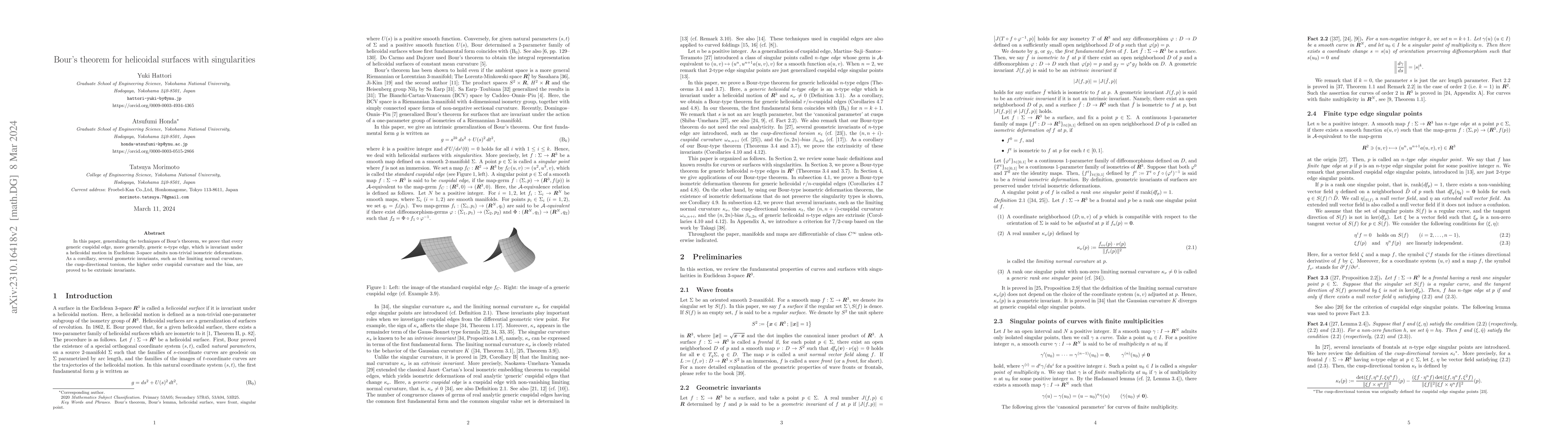 Thumbnail for Bour's theorem for helicoidal surfaces with singularities