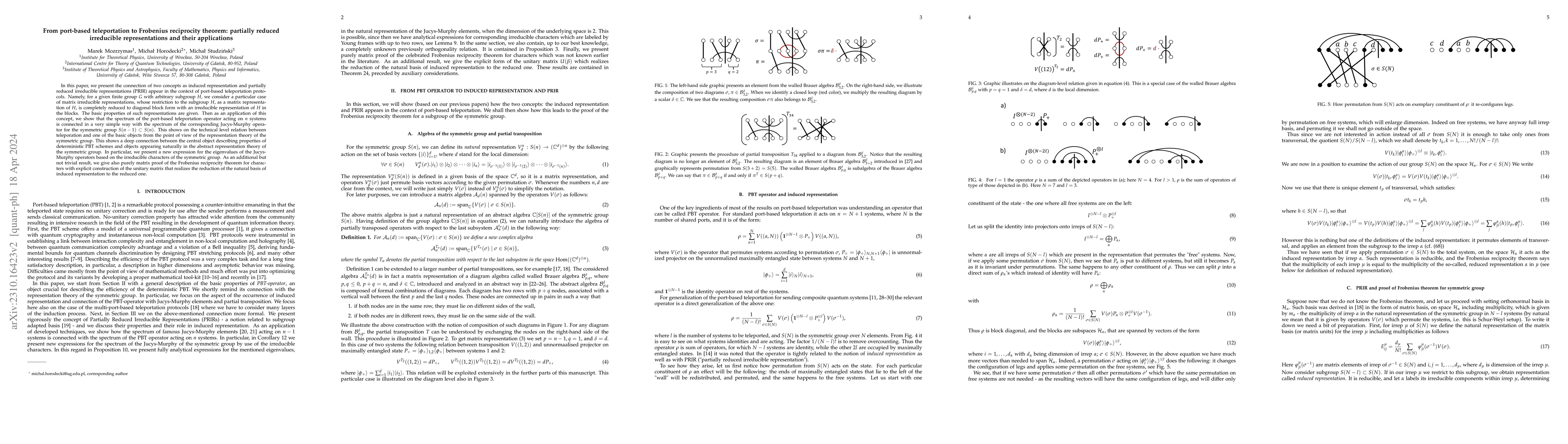 Thumbnail for From port-based teleportation to Frobenius reciprocity theorem:
  partially reduced irreducible representations and their applications