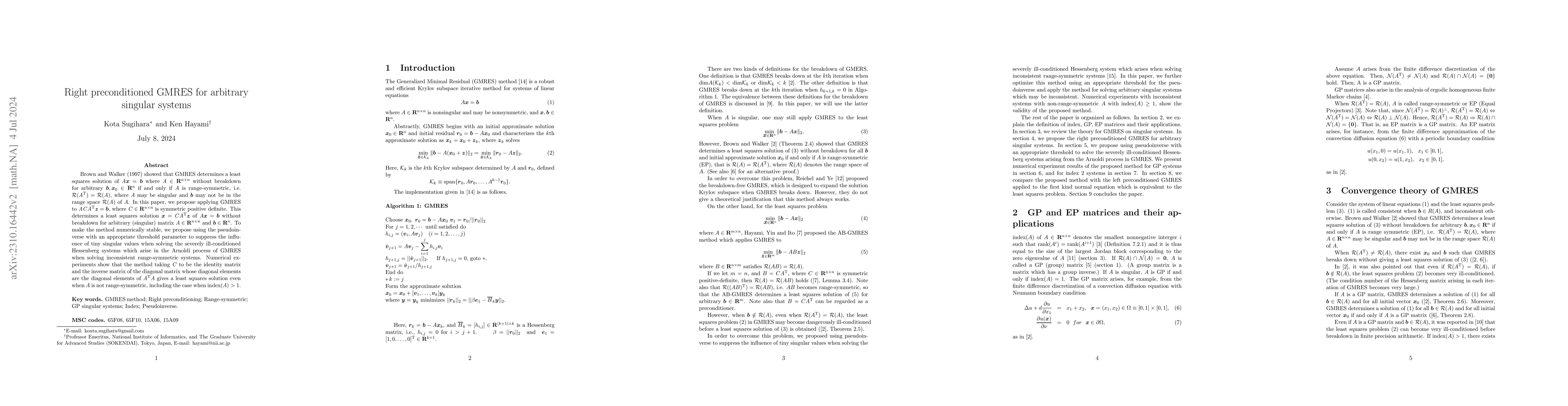 Thumbnail for Right preconditioned GMRES for arbitrary singular systems