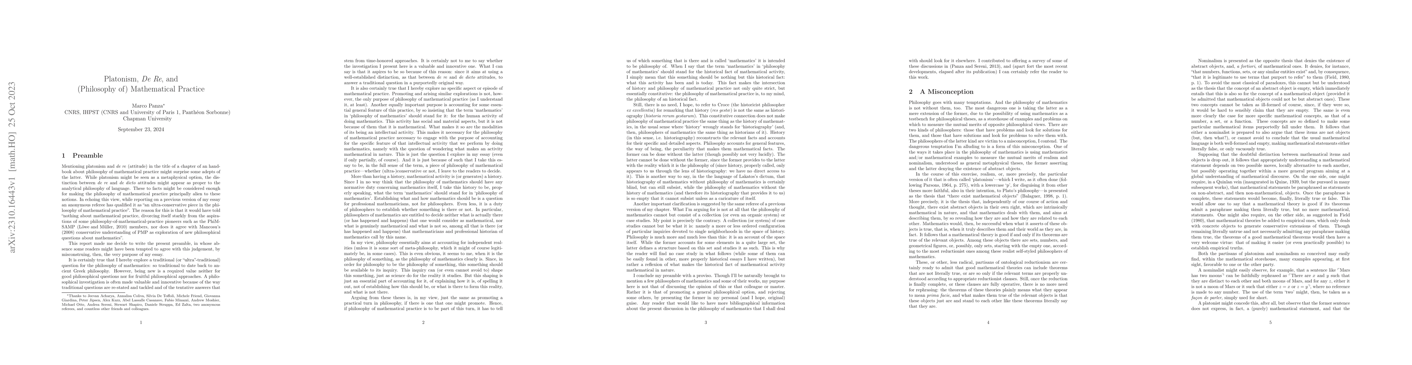 Thumbnail for Platonism, De Re, and (Philosophy of) Mathematical Practice