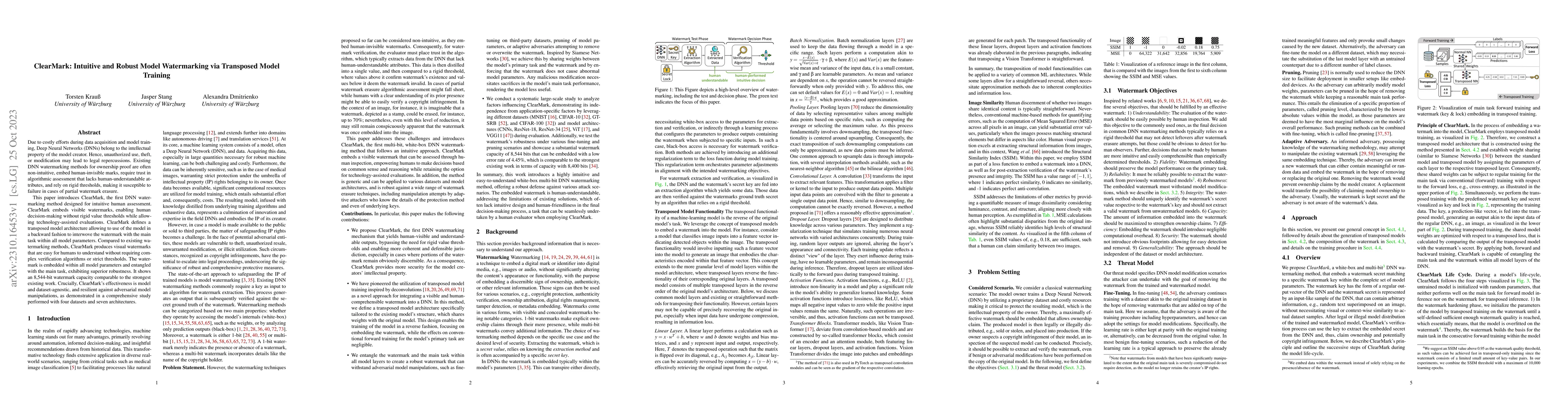 Thumbnail for ClearMark: Intuitive and Robust Model Watermarking via Transposed Model
  Training