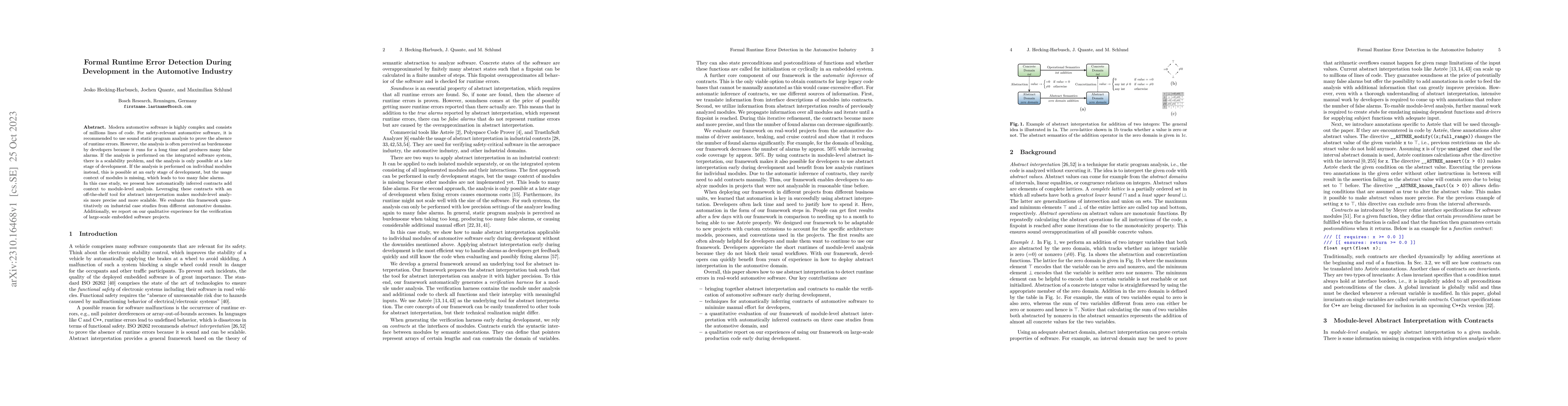 Thumbnail for Formal Runtime Error Detection During Development in the Automotive
  Industry