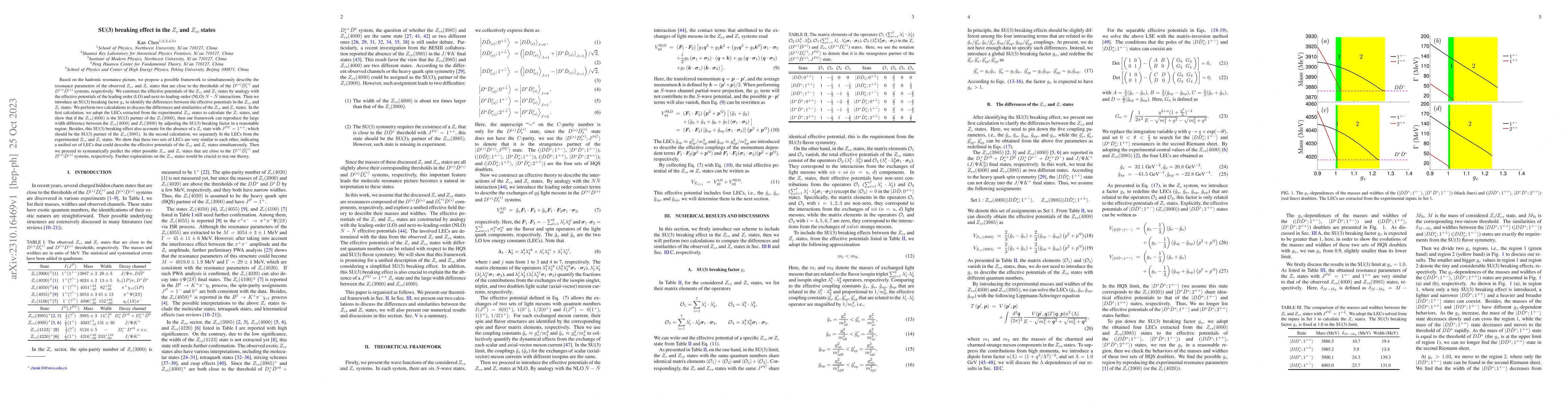 Thumbnail for SU(3) breaking effect in the $Z_c$ and $Z_{cs}$ states