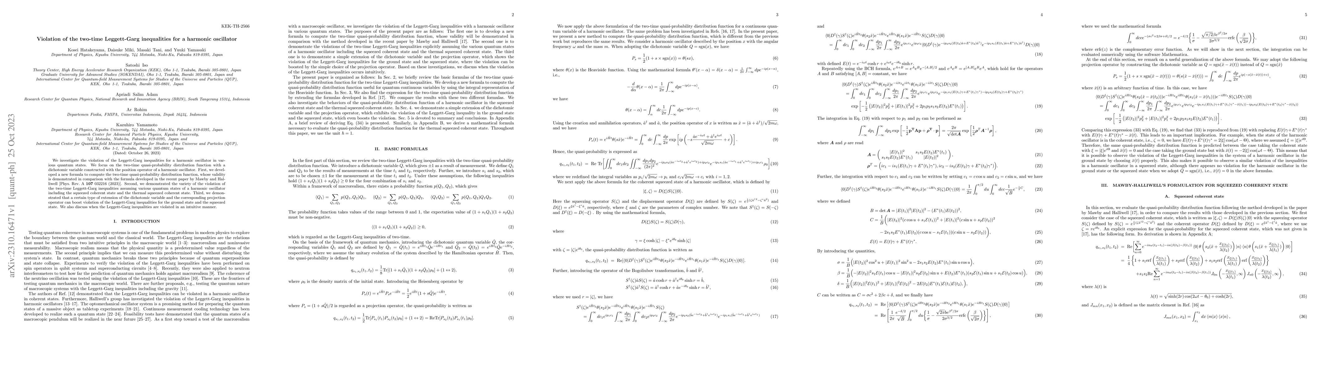 Thumbnail for Violation of the two-time Leggett-Garg inequalities for a harmonic
  oscillator