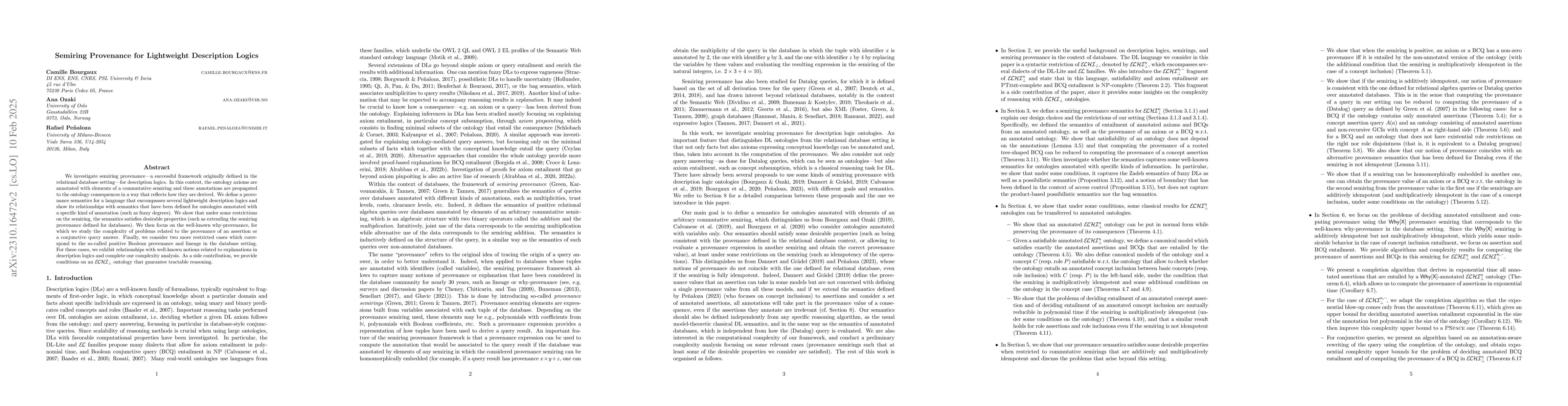 Thumbnail for Semiring Provenance for Lightweight Description Logics