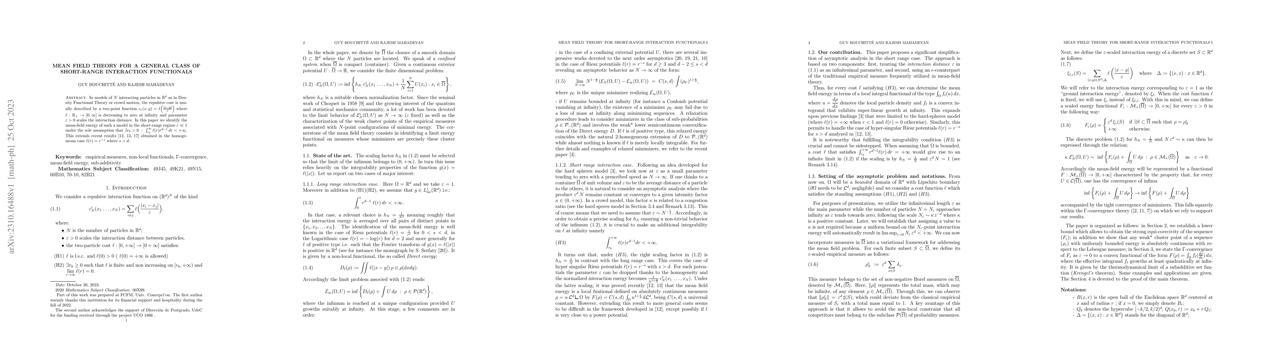 Thumbnail for Mean field theory for a general class of short-range interaction
  functionals