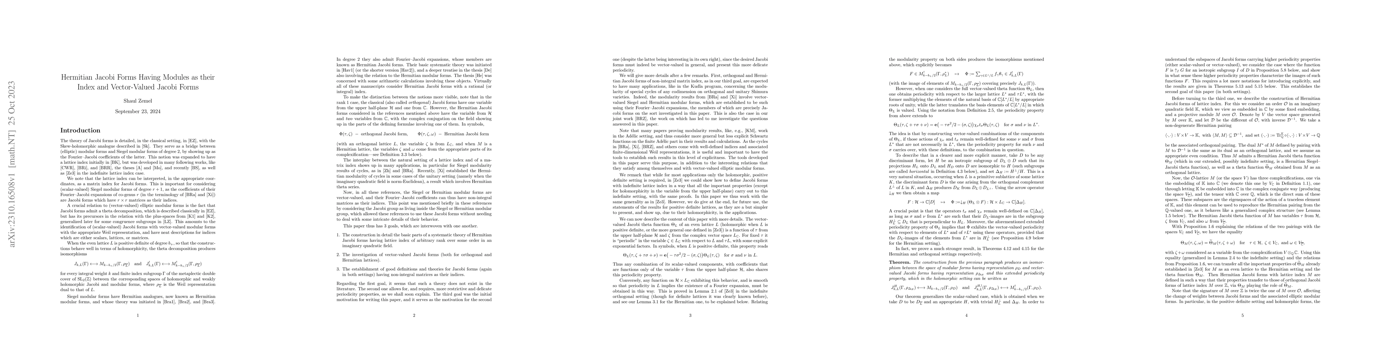 Thumbnail for Hermitian Jacobi Forms Having Modules as their Index and Vector-Valued
  Jacobi Forms