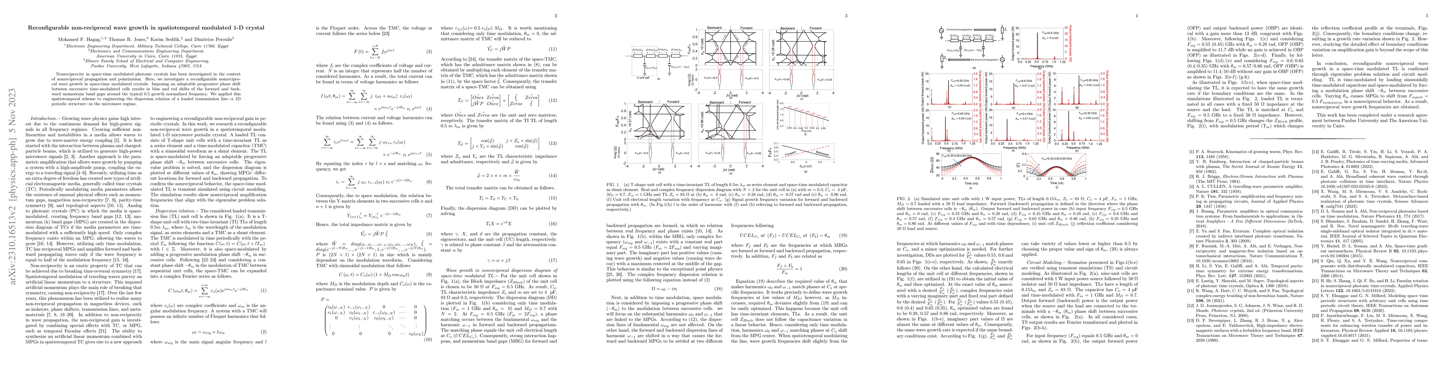 Thumbnail for Reconfigurable non-reciprocal wave growth in spatiotemporal modulated
  1-D crystal
