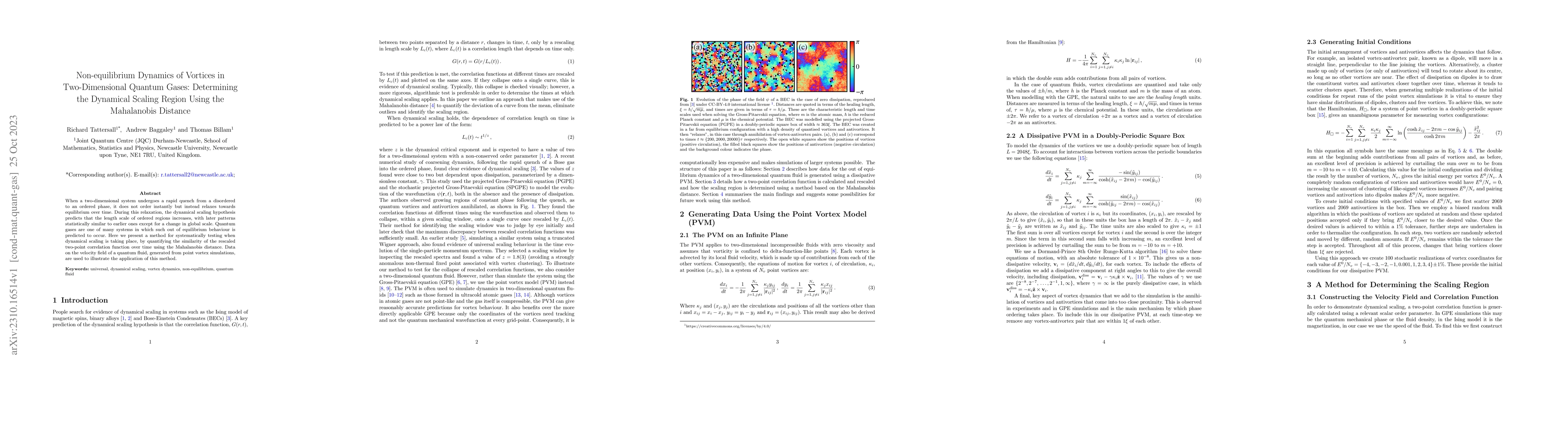 Thumbnail for Non-equilibrium Dynamics of Vortices in Two-Dimensional Quantum Gases:
  Determining the Dynamical Scaling Region Using the Mahalanobis Distance