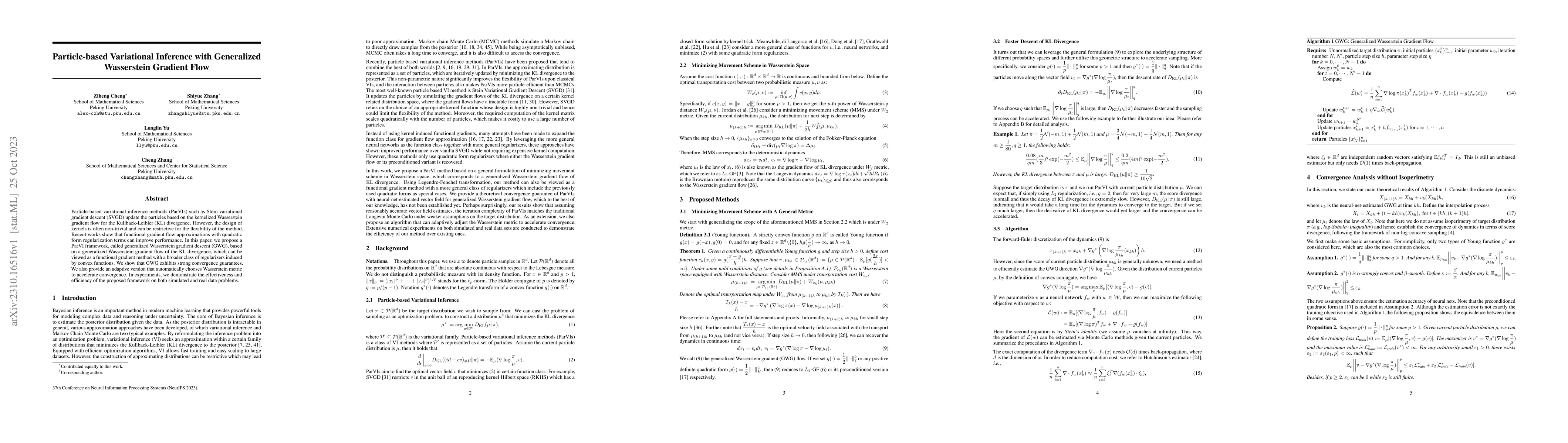 Thumbnail for Particle-based Variational Inference with Generalized Wasserstein
  Gradient Flow