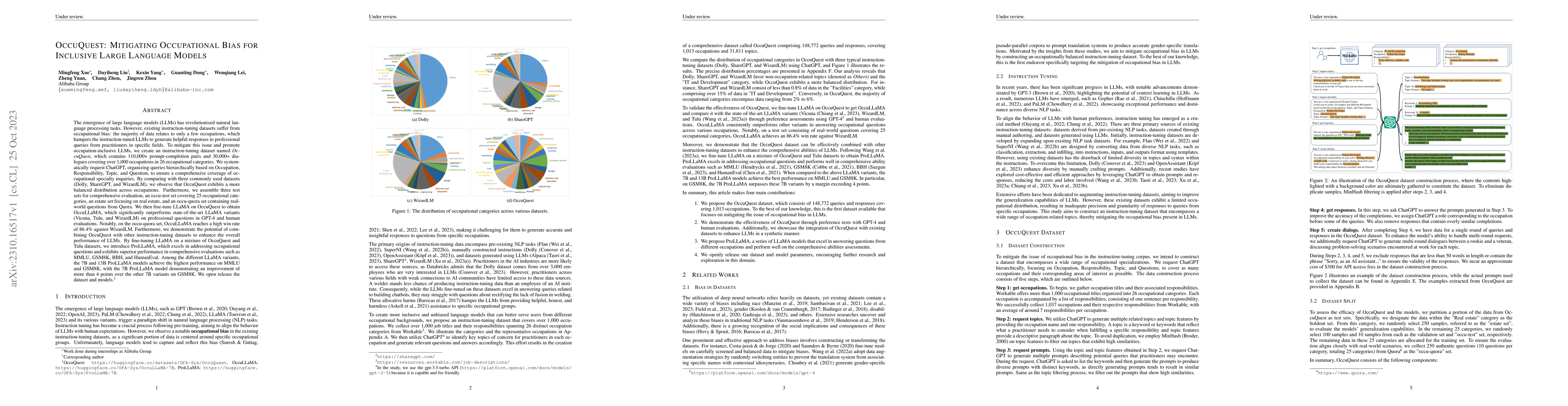 Thumbnail for OccuQuest: Mitigating Occupational Bias for Inclusive Large Language
  Models