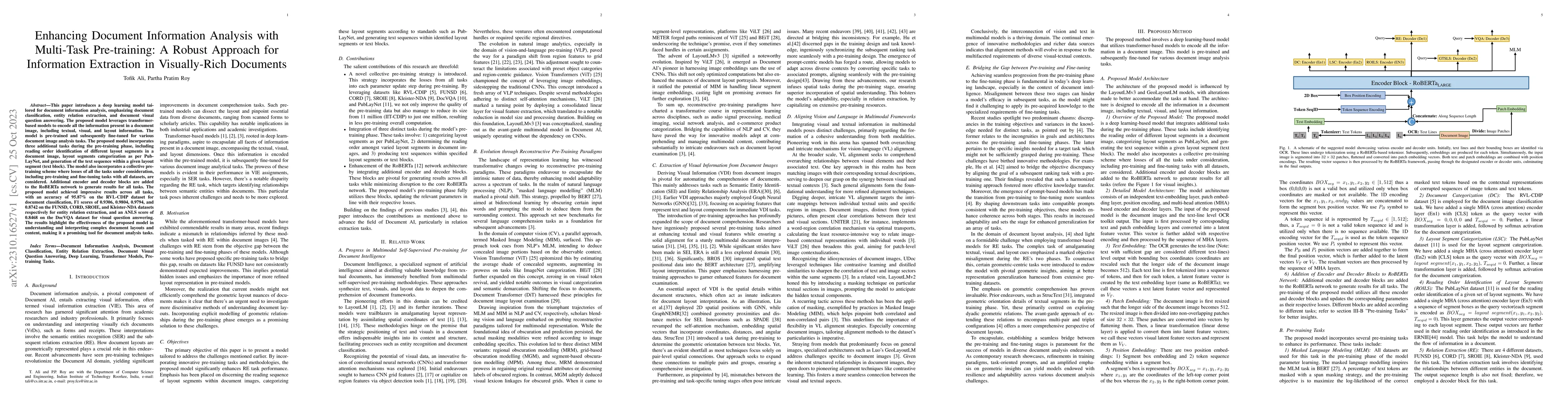 Thumbnail for Enhancing Document Information Analysis with Multi-Task Pre-training: A
  Robust Approach for Information Extraction in Visually-Rich Documents