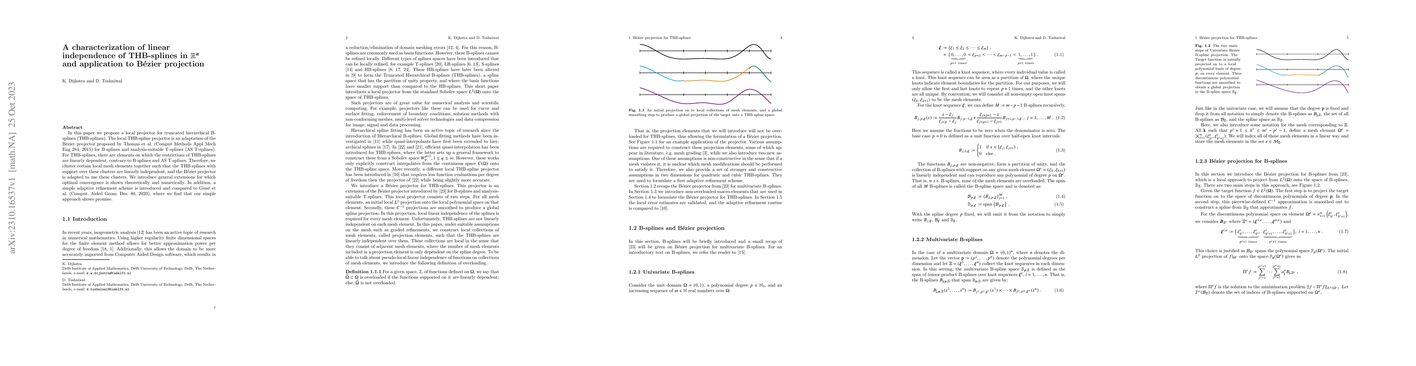 Thumbnail for A characterization of linear independence of THB-splines in
  $\mathbb{R}^n$ and application to B\'ezier projection