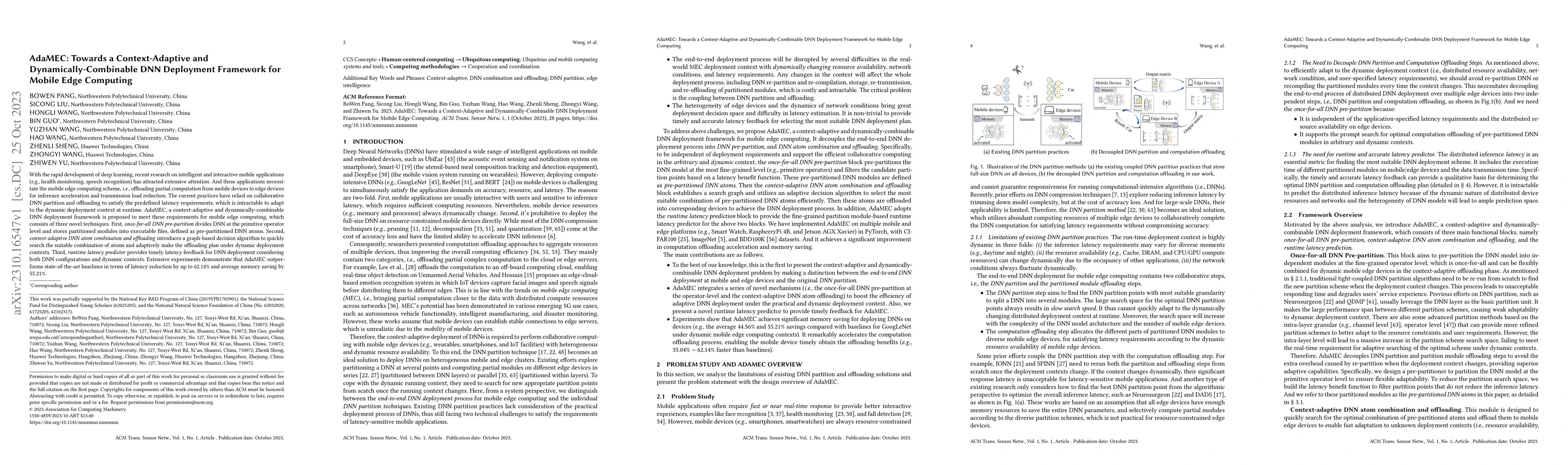 Thumbnail for AdaMEC: Towards a Context-Adaptive and Dynamically-Combinable DNN
  Deployment Framework for Mobile Edge Computing