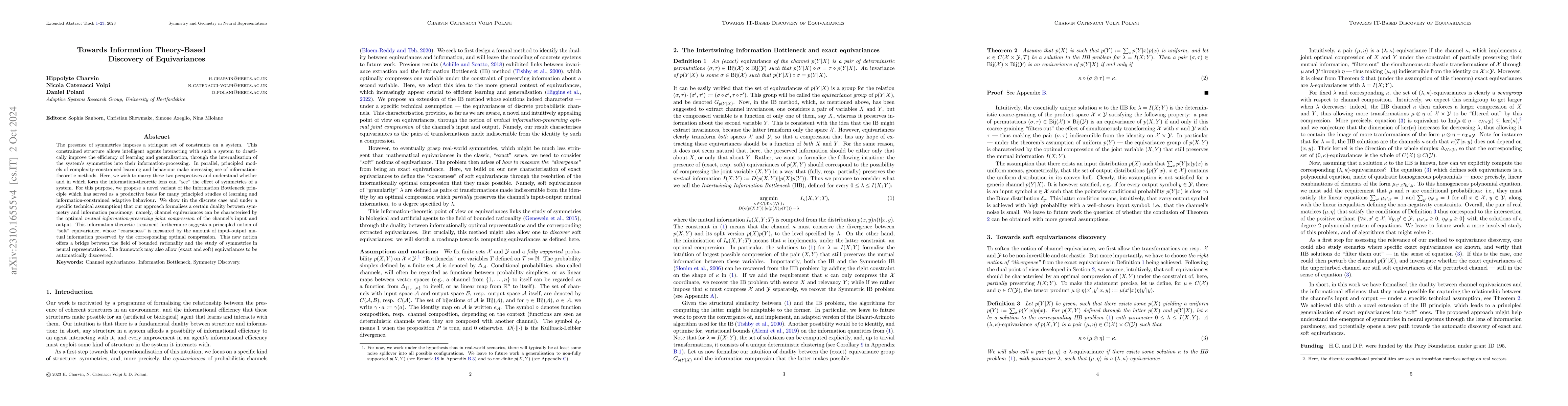 Thumbnail for Towards Information Theory-Based Discovery of Equivariances