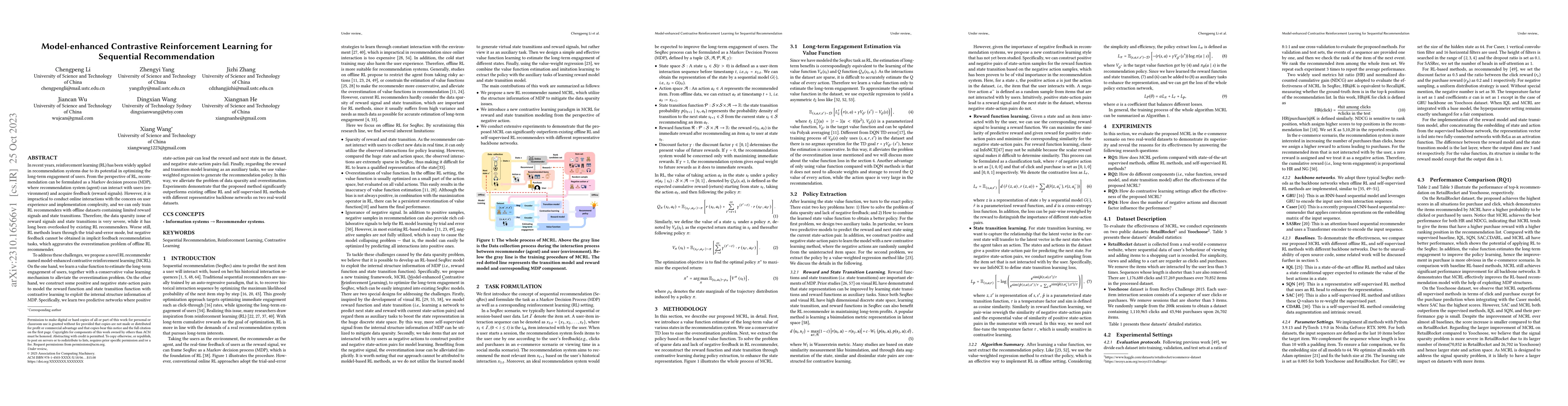 Thumbnail for Model-enhanced Contrastive Reinforcement Learning for Sequential
  Recommendation