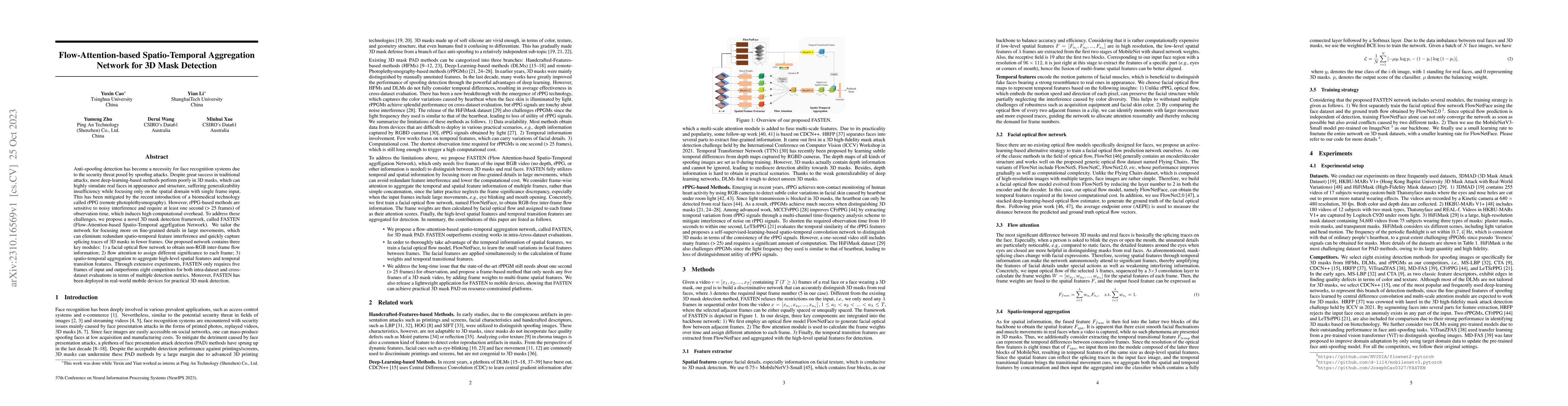 Thumbnail for Flow-Attention-based Spatio-Temporal Aggregation Network for 3D Mask
  Detection