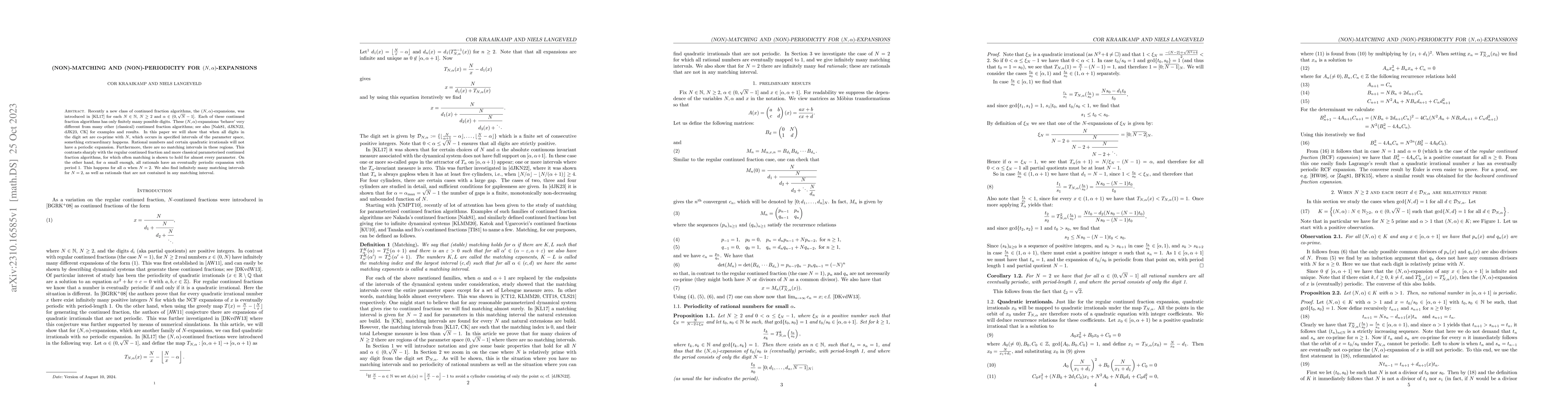 Thumbnail for (non)-matching and (non)-periodicity for $(N,\alpha)$-expansions