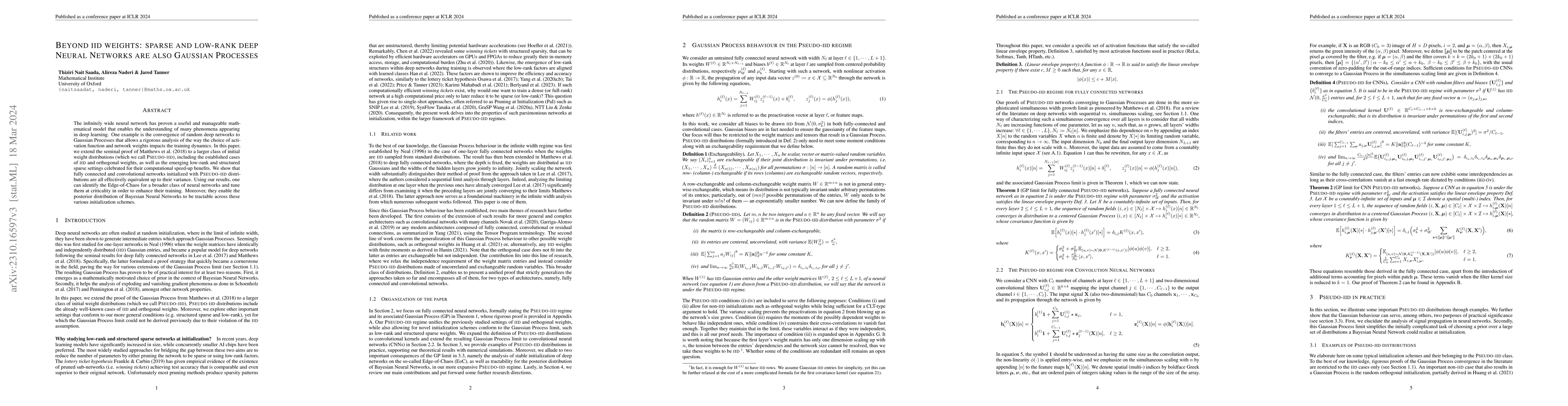 Thumbnail for Beyond IID weights: sparse and low-rank deep Neural Networks are also
  Gaussian Processes