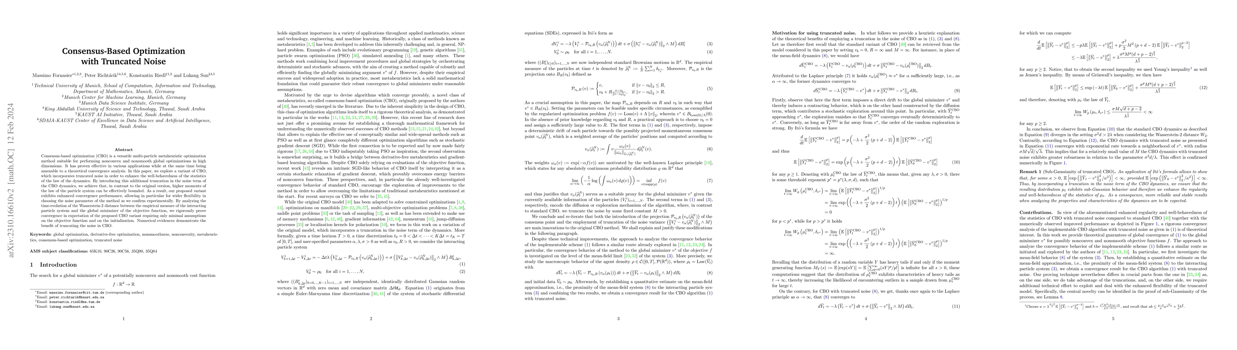 Thumbnail for Consensus-Based Optimization with Truncated Noise