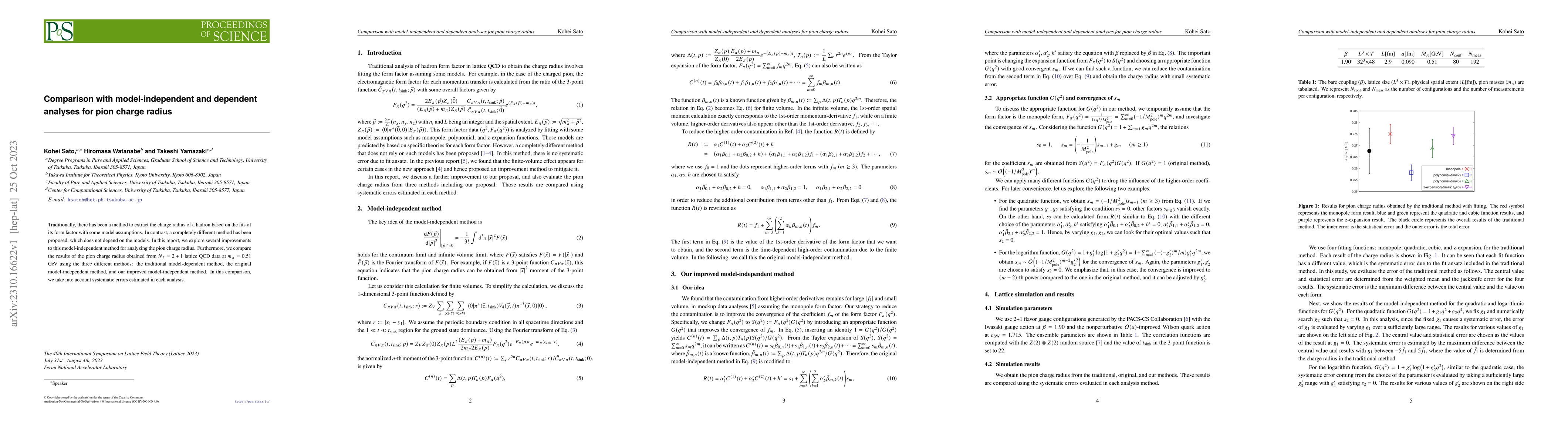 Thumbnail for Comparison with model-independent and dependent analyses for pion charge
  radius