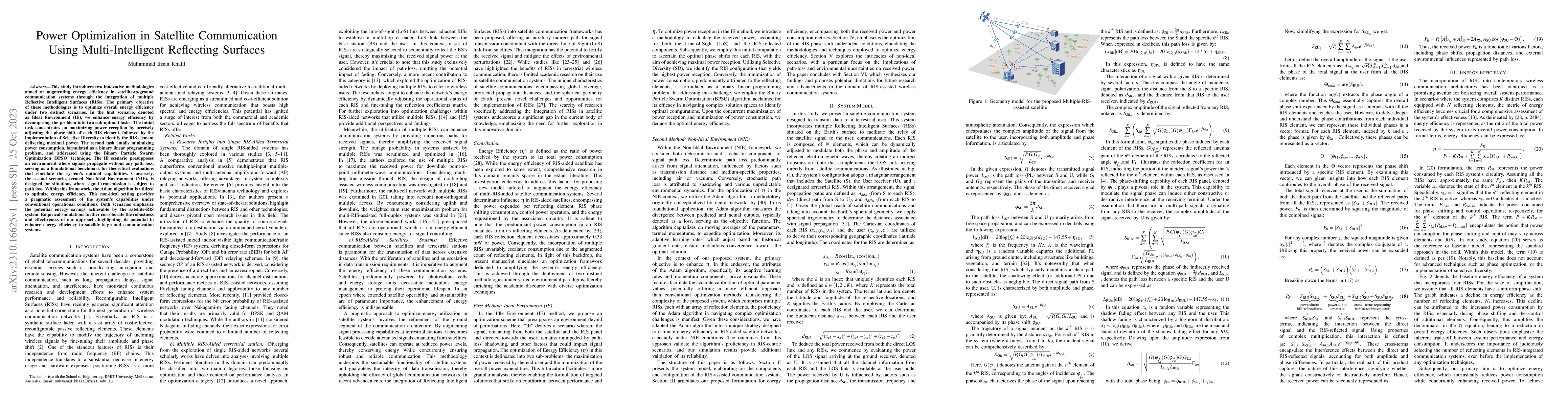 Thumbnail for Power Optimization in Satellite Communication Using Multi-Intelligent
  Reflecting Surfaces
