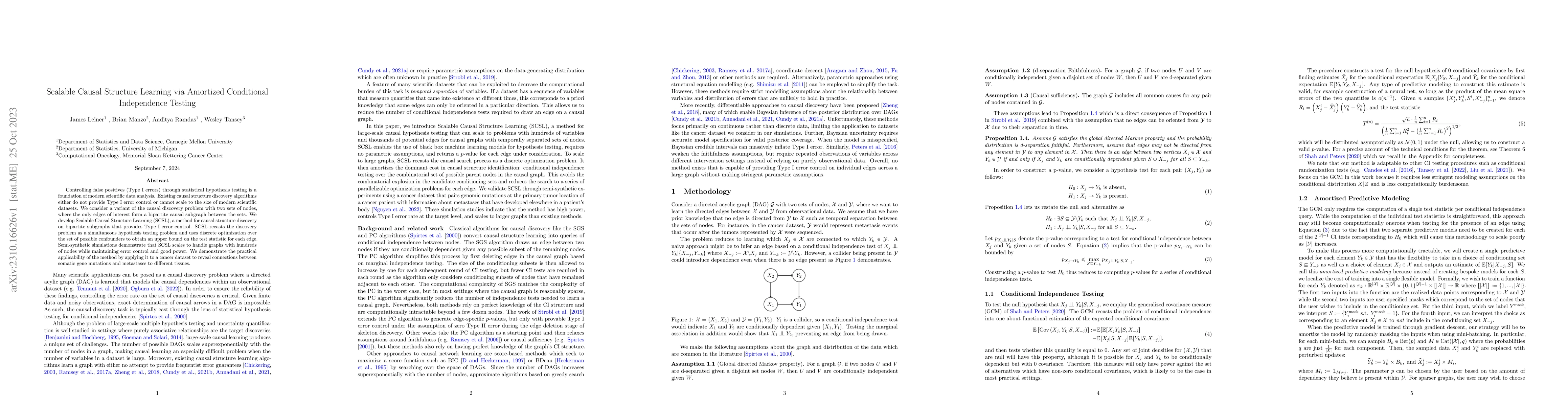 Thumbnail for Scalable Causal Structure Learning via Amortized Conditional
  Independence Testing