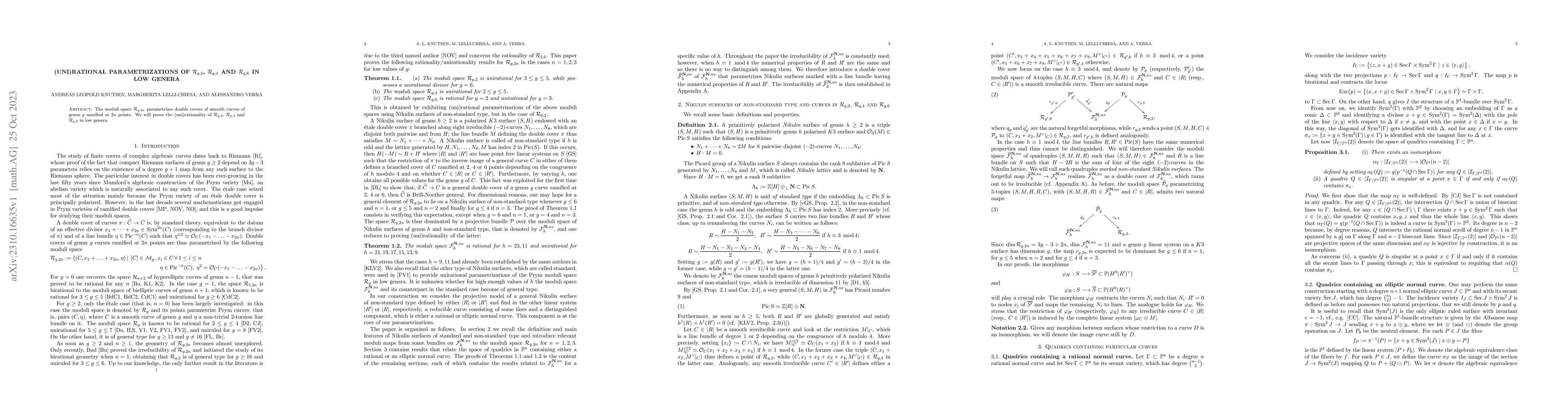 Thumbnail for (Uni)rational parametrizations of $\mathcal R_{g,2}$, $\mathcal R_{g,4}$
  and $\mathcal R_{g,6}$ in low genera
