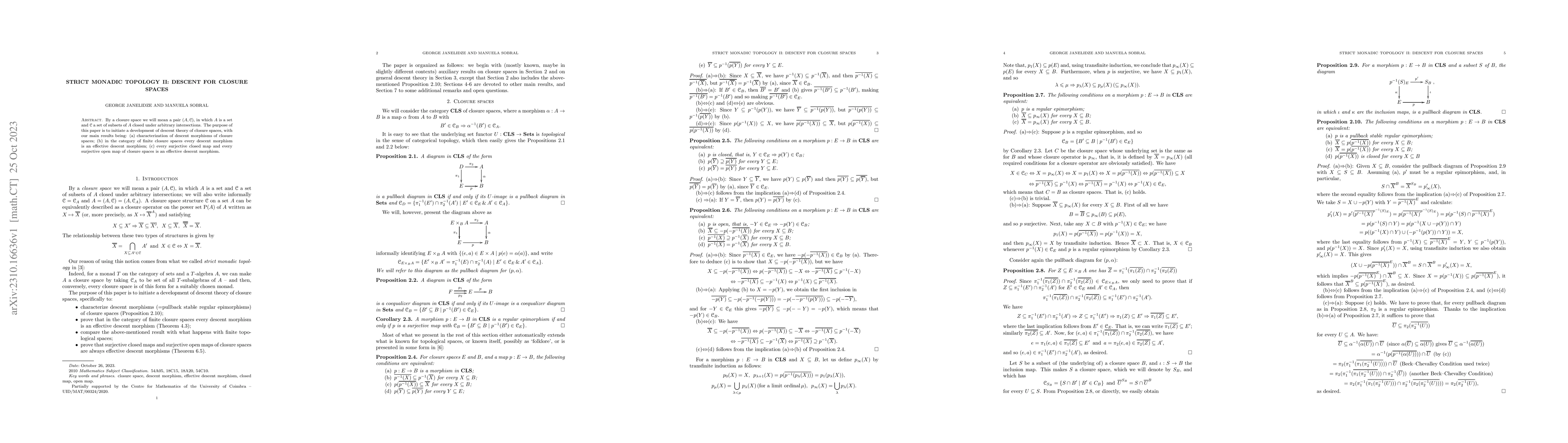 Thumbnail for Strict monadic topology II: descent for closure spaces