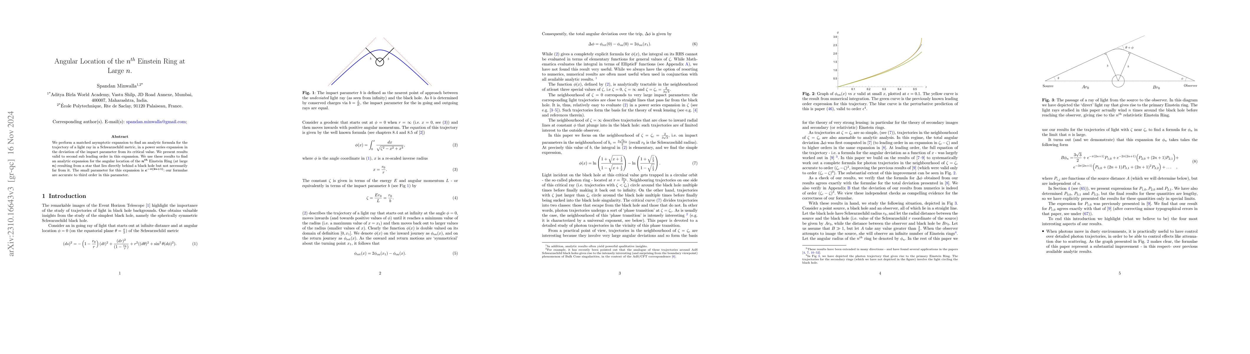 Thumbnail for Angular Location of the $n^{th}$ Einstein Ring at large $n$
