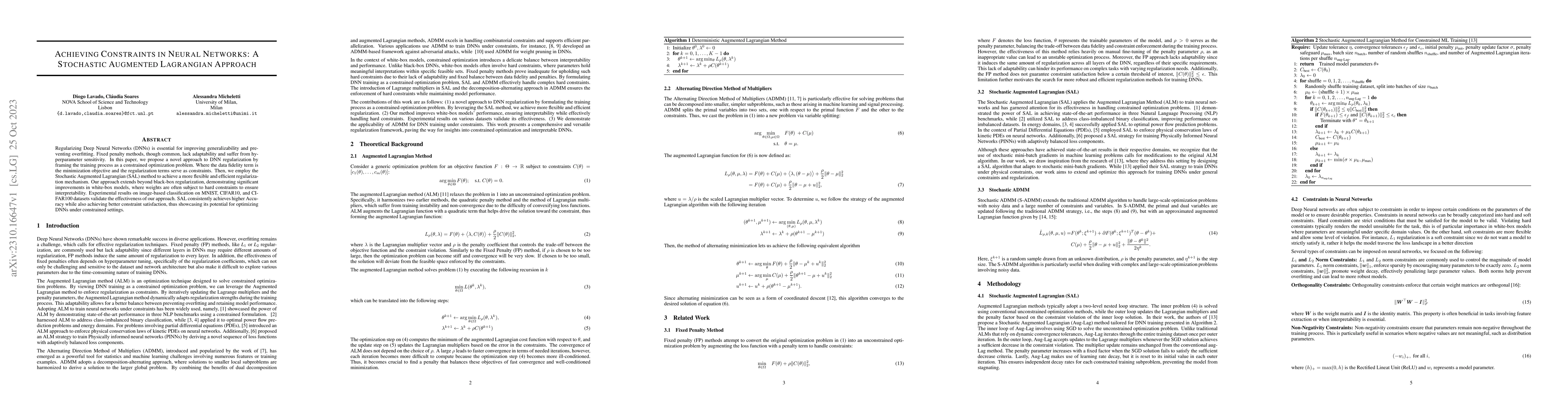 Thumbnail for Achieving Constraints in Neural Networks: A Stochastic Augmented
  Lagrangian Approach