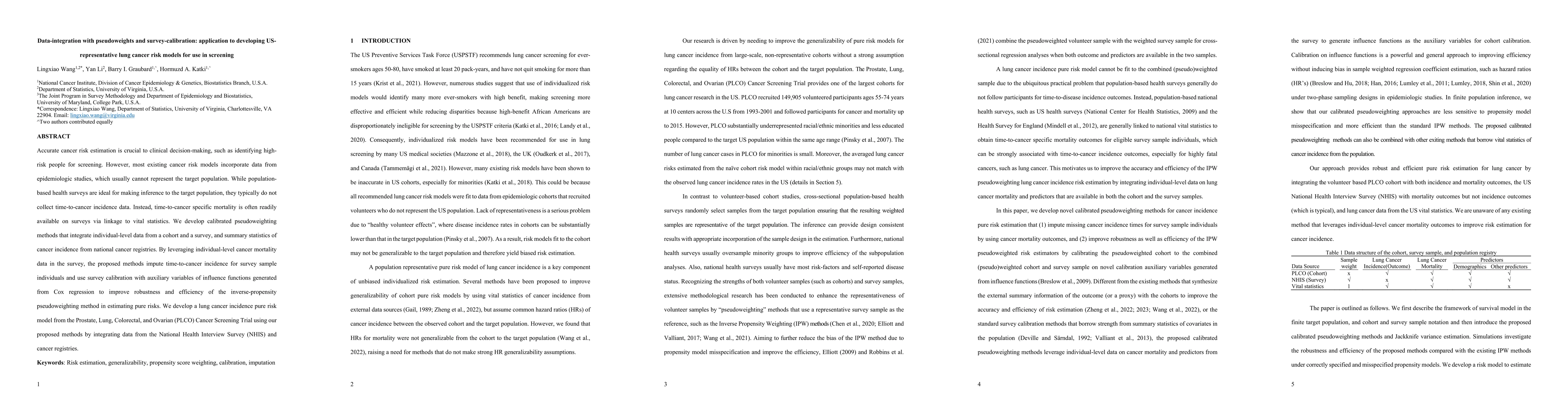 Thumbnail for Data-integration with pseudoweights and survey-calibration: application
  to developing US-representative lung cancer risk models for use in screening