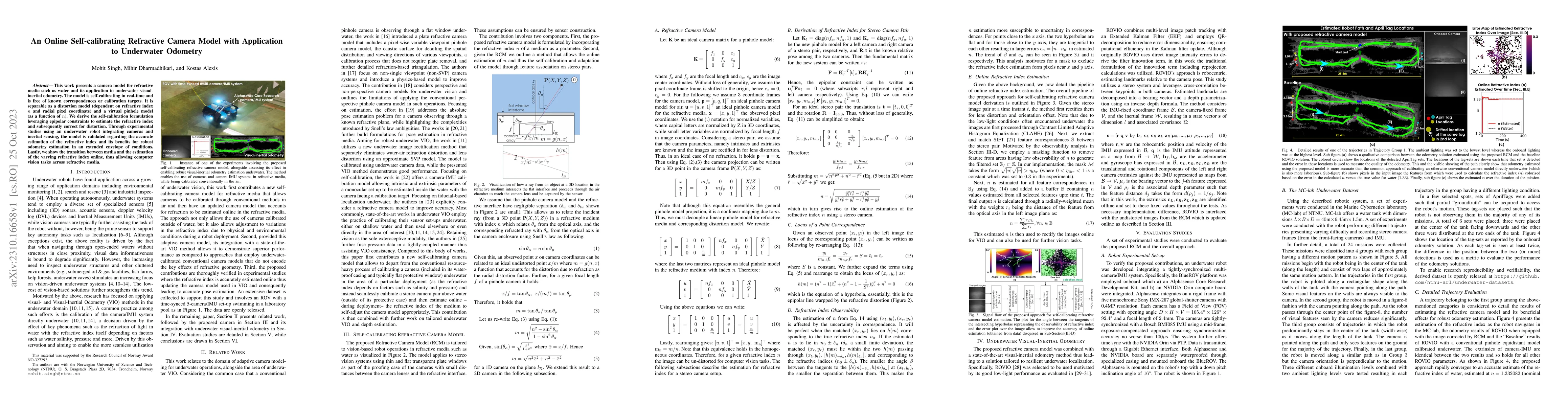 Thumbnail for An Online Self-calibrating Refractive Camera Model with Application to
  Underwater Odometry