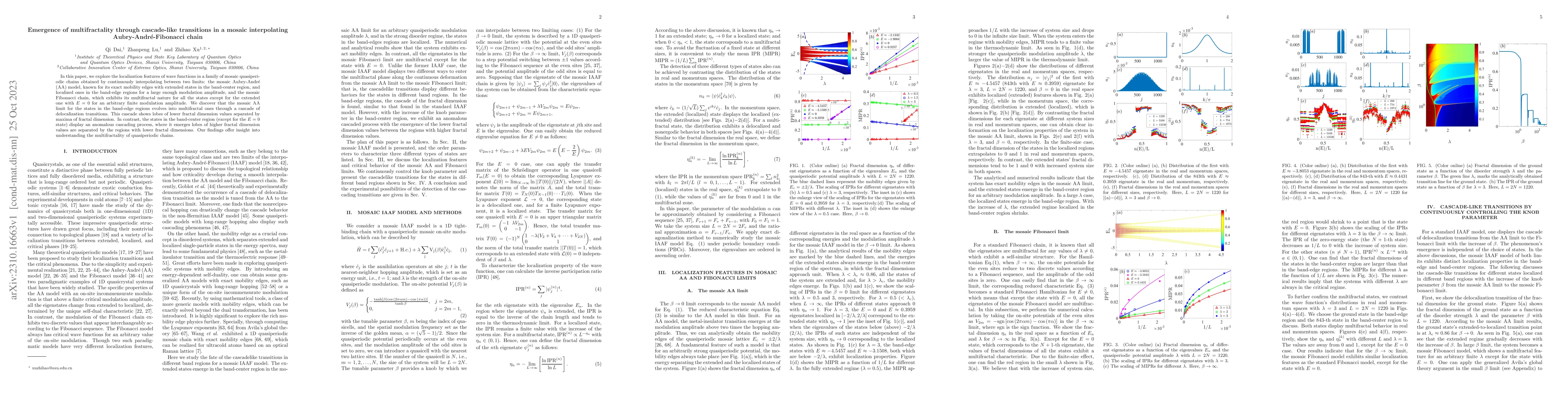 Thumbnail for Emergence of multifractality through cascade-like transitions in a
  mosaic interpolating Aubry-Andr\'{e}-Fibonacci chain