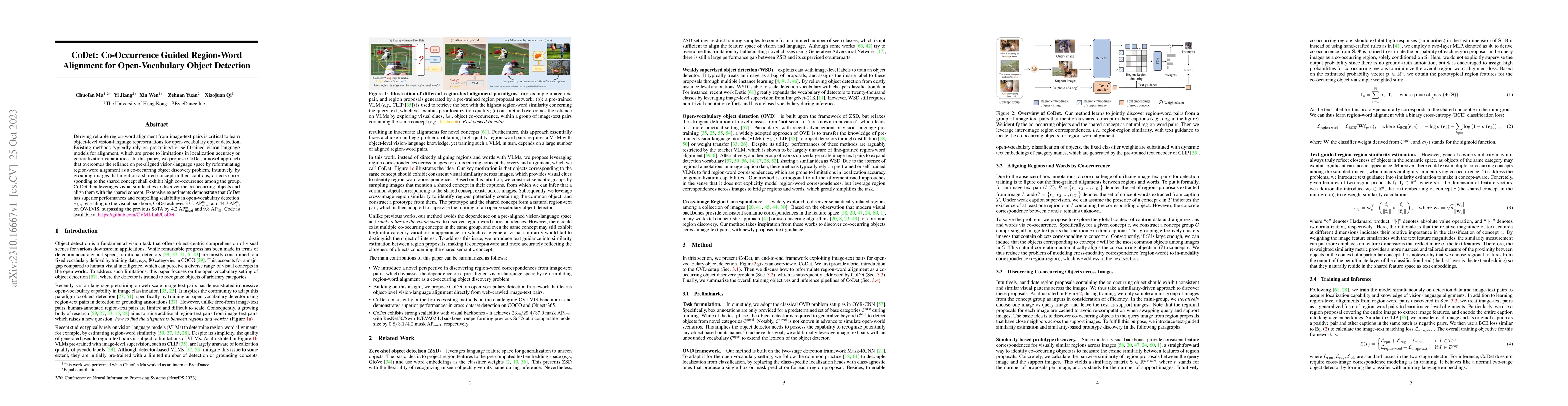 Thumbnail for CoDet: Co-Occurrence Guided Region-Word Alignment for Open-Vocabulary
  Object Detection
