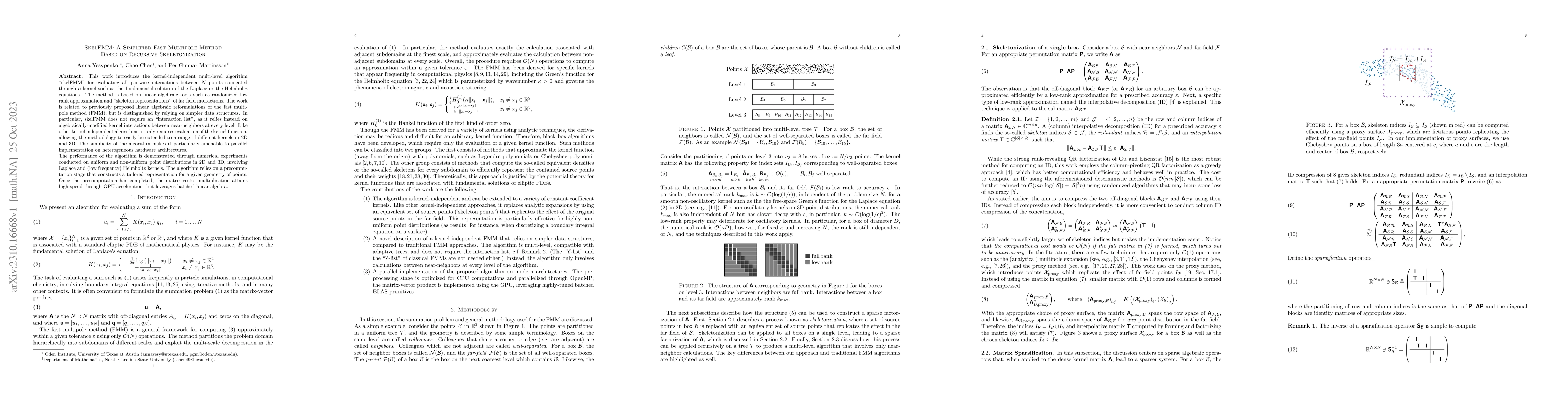 Thumbnail for SkelFMM: A Simplified Fast Multipole Method Based on Recursive
  Skeletonization