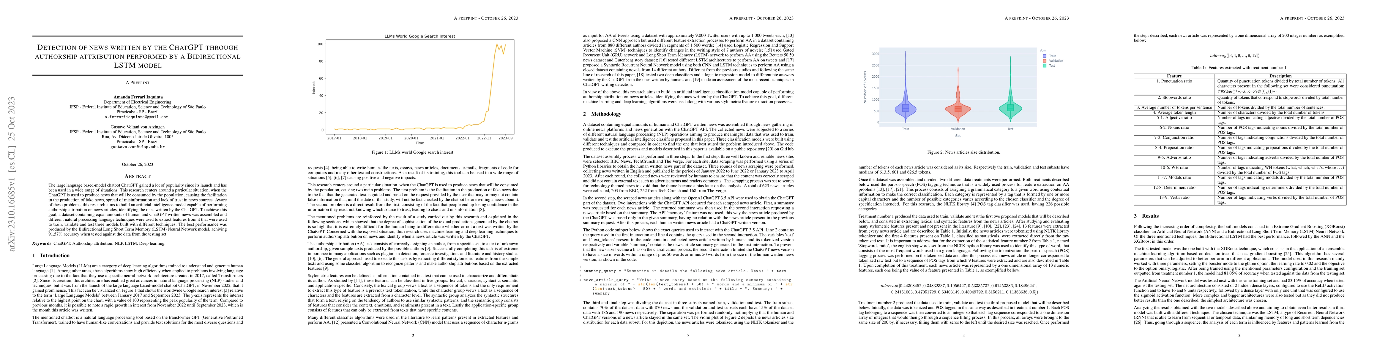 Thumbnail for Detection of news written by the ChatGPT through authorship attribution
  performed by a Bidirectional LSTM model