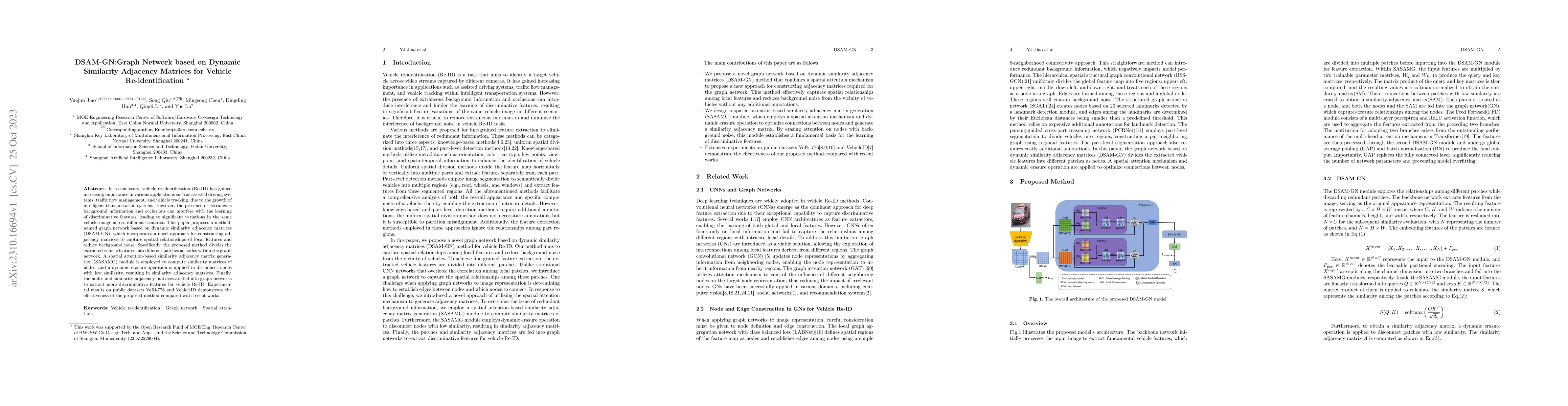 Thumbnail for DSAM-GN:Graph Network based on Dynamic Similarity Adjacency Matrices for
  Vehicle Re-identification