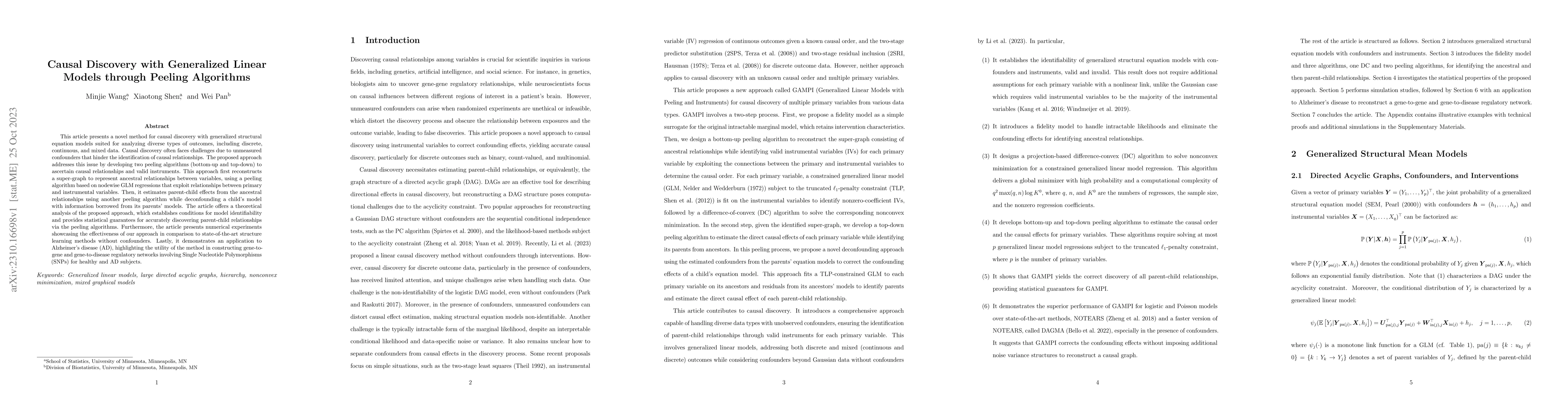 Thumbnail for Causal Discovery with Generalized Linear Models through Peeling
  Algorithms
