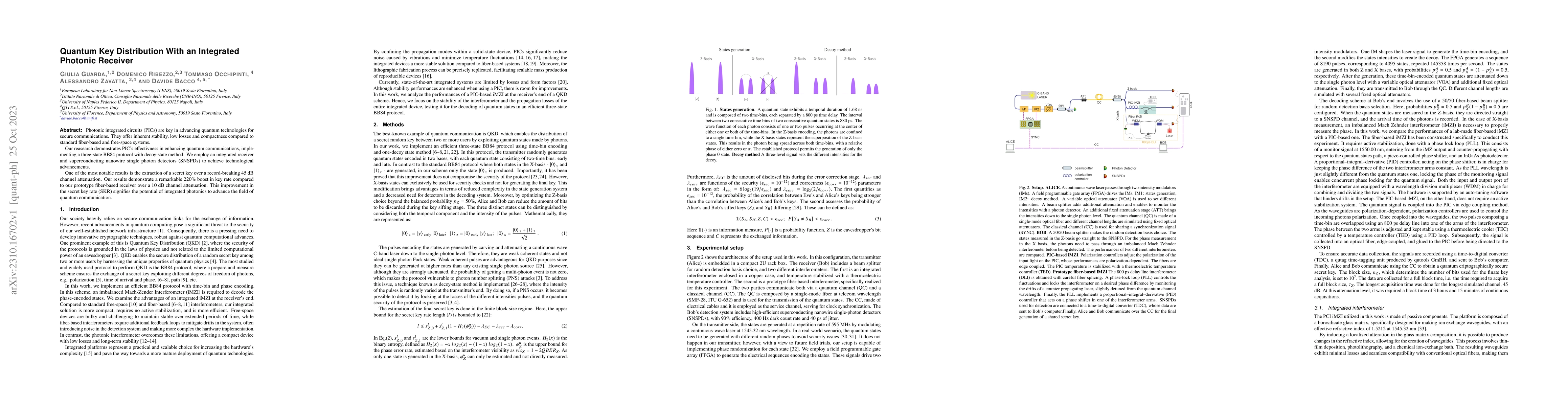 Thumbnail for Quantum Key Distribution With an Integrated Photonic Receiver