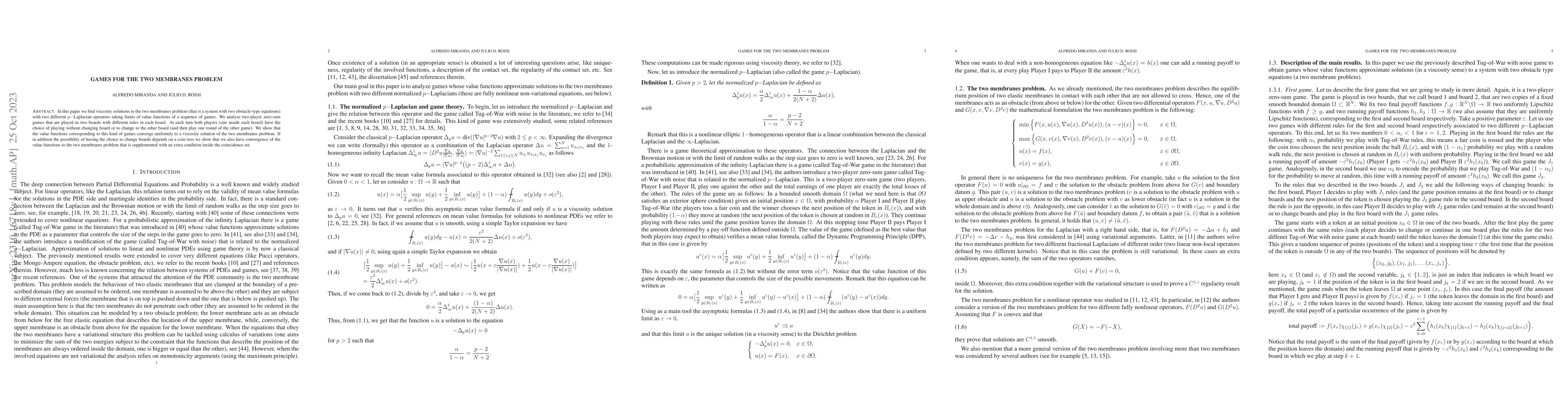 Thumbnail for Games for the two membranes problem