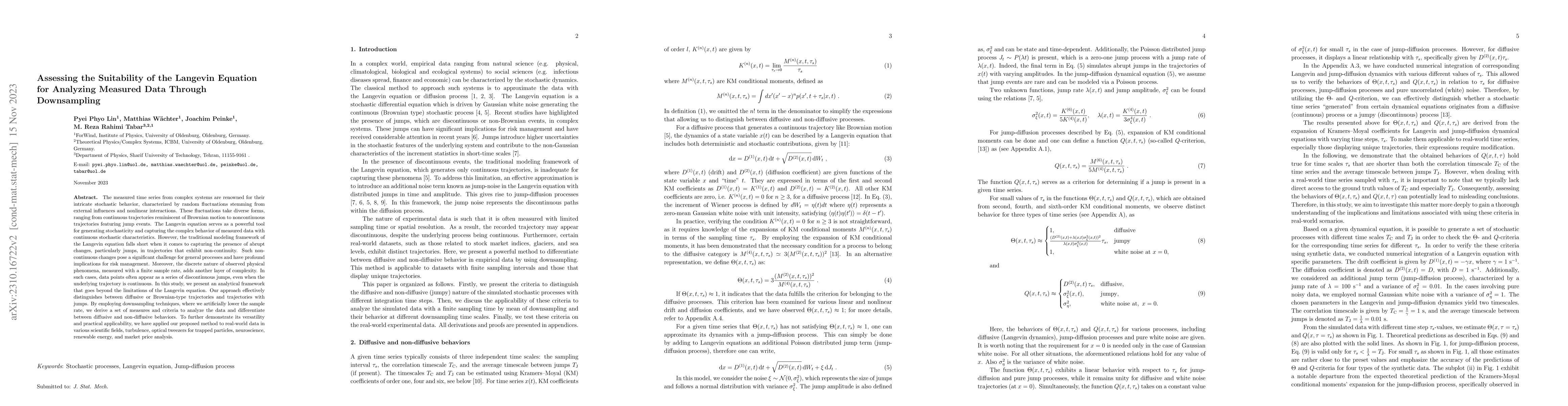 Thumbnail for Assessing the Suitability of the Langevin Equation for Analyzing
  Measured Data Through Downsampling