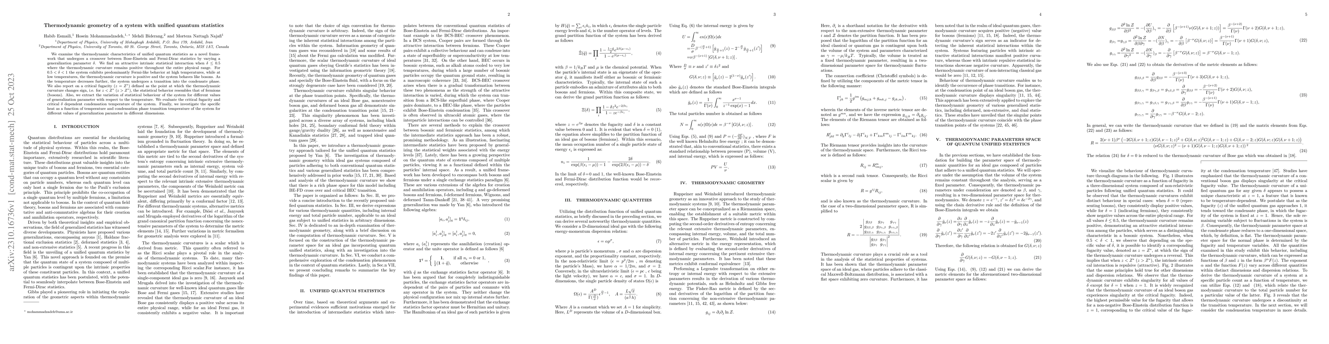 Thumbnail for Thermodynamic geometry of a system with unified quantum statistics