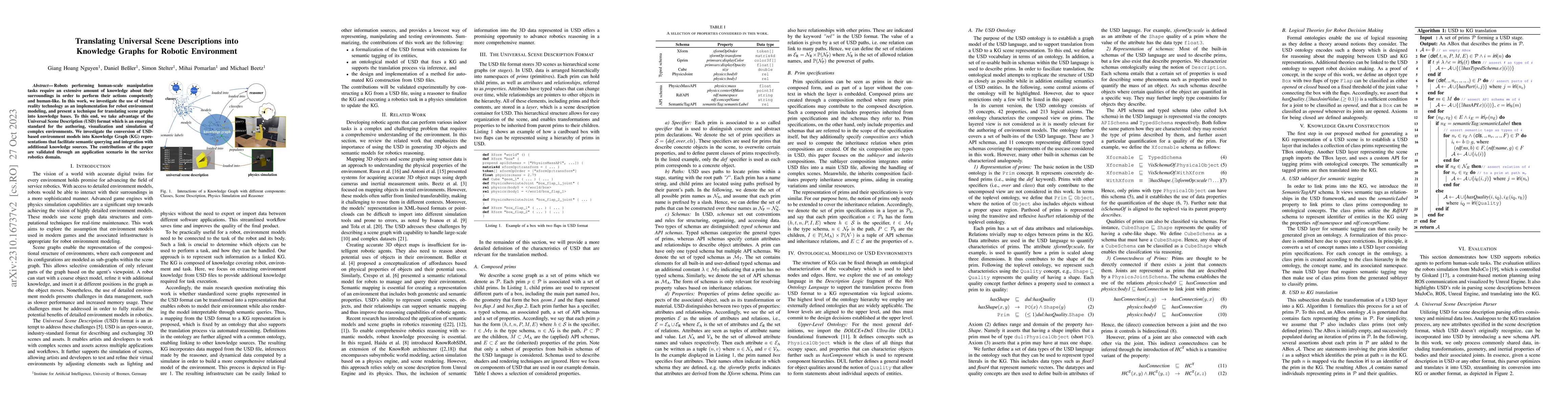 Thumbnail for Translating Universal Scene Descriptions into Knowledge Graphs for
  Robotic Environment