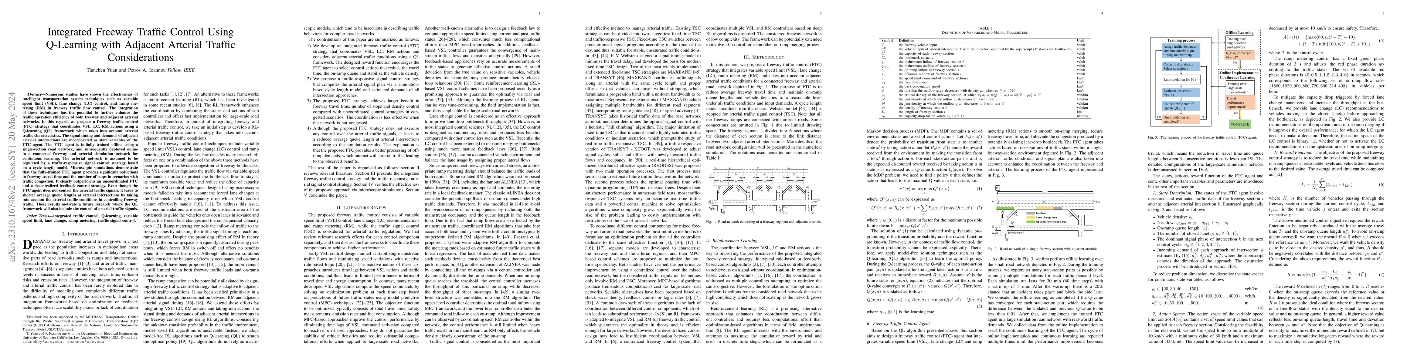 Thumbnail for Integrated Freeway Traffic Control Using Q-Learning with Adjacent
  Arterial Traffic Considerations