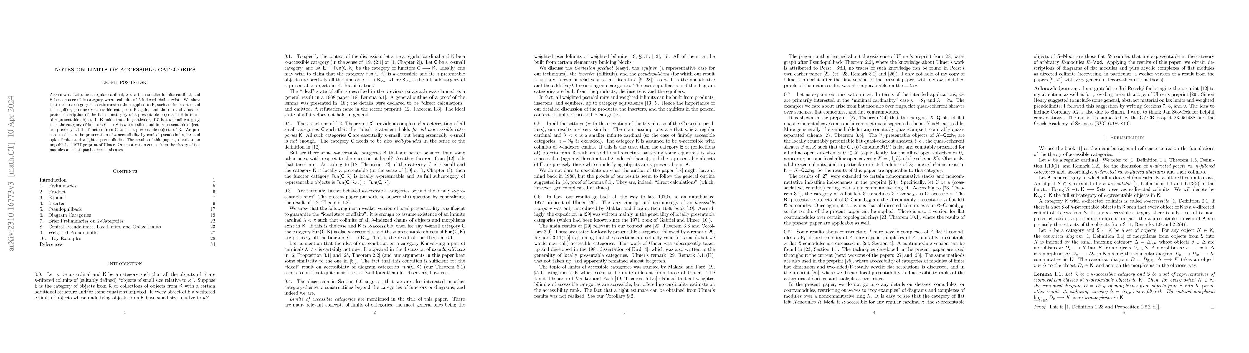 Thumbnail for Notes on limits of accessible categories