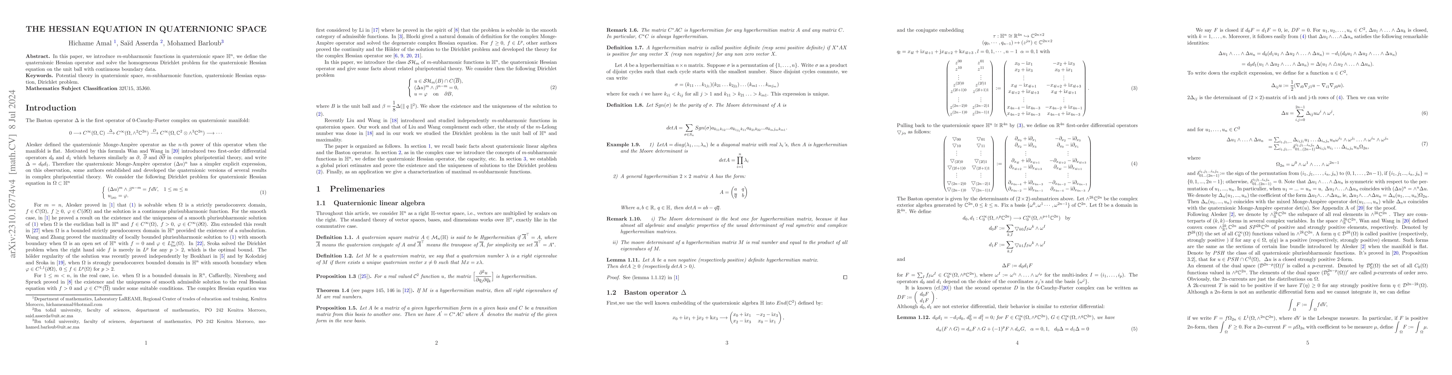 Thumbnail for The Hessian equation in quaternionic space